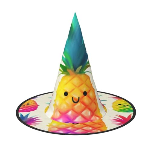 RLDOBOFE Hexenhut Regenbogen Ananas Cartoon gedruckt Zauberer Hut Unisex Halloween Hut für Cosplay Party Dekorationen von RLDOBOFE