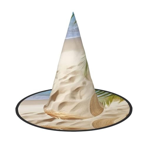 RLDOBOFE Hexenhut Sand Strand Palme gedruckt Zauberer Hut Unisex Halloween Hut für Cosplay Party Dekorationen von RLDOBOFE
