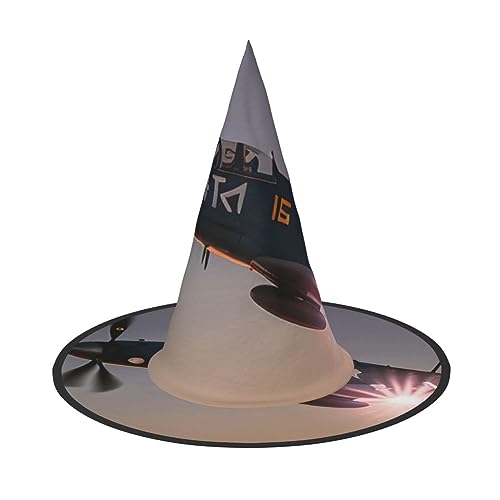 RLDOBOFE Hexenhut aus dem 2. Weltkrieg, Flugzeugdruck, Halloween, Hexenhut, Cosplay, Halloween-Dekoration, Kostümzubehör für Halloween-Party, 2 Stück von RLDOBOFE