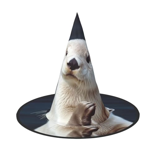 RLDOBOFE Hexenhut weißer Otter bedruckter Zaubererhut Unisex Halloween Hut für Cosplay Party Dekorationen von RLDOBOFE