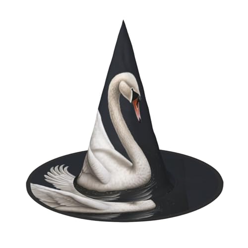 RLDOBOFE Hexenhut weißer Schwan bedruckter Zaubererhut Unisex Halloween Hut für Cosplay Party Dekorationen von RLDOBOFE
