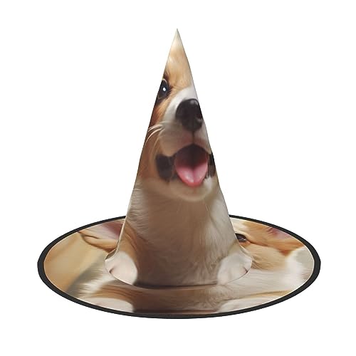 RLDOBOFE Niedlicher Corgi-Druck Halloween Hexenhut Cosplay Caps Halloween Dekoration Kostüm Zubehör für Halloween Party 1 von RLDOBOFE