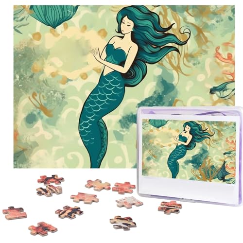 Retro-Meerjungfrau-Puzzle, personalisiertes Puzzle, 500 Teile, Puzzles aus Fotos, Bilderpuzzle für Erwachsene und Familie (51,8 x 38,1 cm) von RLDOBOFE