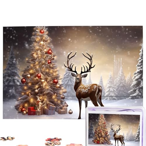 Weihnachtsbaum- und Rentier-Puzzle, personalisiertes Puzzle, 1000 Teile, Puzzles aus Fotos, Bilderpuzzle für Erwachsene und Familie (74,9 x 50 cm) von RLDOBOFE