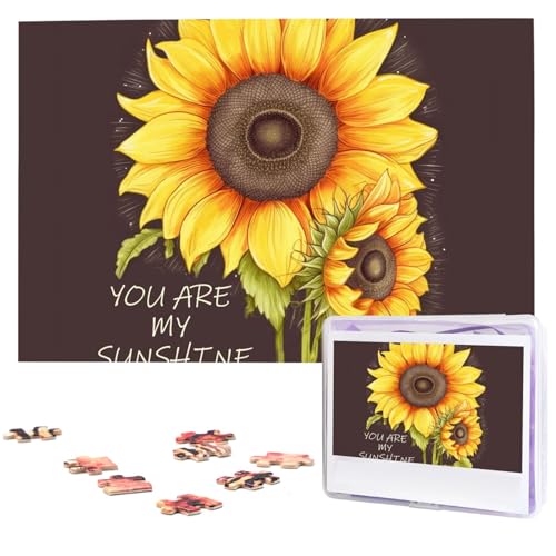 You are My Sunshine Sonnenblumen-Puzzle, 1000 Teile, personalisierbar, Holz-Fotopuzzle für Erwachsene, Familienbild, Puzzle, Geschenke für Hochzeit, Geburtstag, Valentinstag, Geschenke (74,9 x 50 cm) von RLDOBOFE