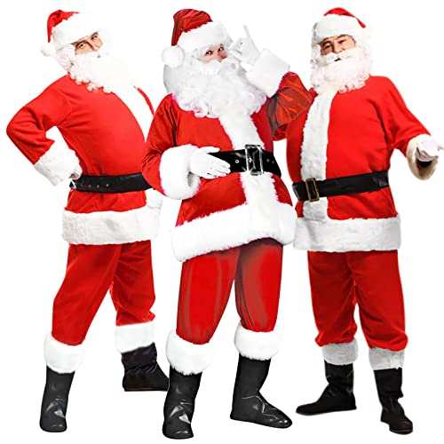 RLEHJN Weihnachtsmann Kostüm Deluxe Nikolauskostüm Santa Claus Erwachsenenkostüm 9-Teilig Weihnachtsmannkostüm Nikolaus Kostüm Herren Santa Costume Weihnachtsfeier Fun-Bekleidung von RLEHJN