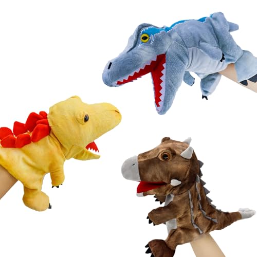 RLOMUTE 3 Stücke Dinosaurier-Handpuppe aus Plüsch süßes kuscheliges Tierspielzeug mit beweglichem Mund für Rollenspiele Geschichtenerzählen Vorschulunterricht für Kinder Jungen interaktive Spiele von RLOMUTE