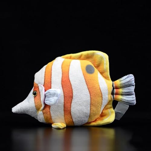RLOMUTE Tropische Fische Plüschtier Realistisches Stofftier Weiches Spielzeug Kuscheliges für Gastgeschenke Heimdekoration für Kinder Jungen Mädchen 7.8 Zoll Dreipunkt-Raketen-Falterfisch von RLOMUTE