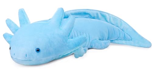 RLOMUTE Weiches Axolotl-Plüschtier – Süßes Axolotl-Kissen, realistisches Ambystoma-Tierspielzeug, 84 cm/33”, einzigartiges Ambystoma-Plüschtier, Modellpuppe, Kindergeschenk (Blau) von RLOMUTE