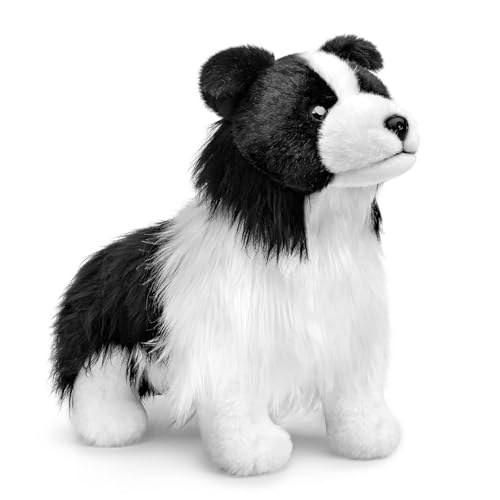 RLOMUTE Weiches Border Collie-Plüschtier – Süßes Border Collie-Kissen, realistisches Border Collie-Tierspielzeug, 28cm/11”, einzigartiges -Plüschtier, Modellpuppe, Kindergeschenk (Schwarz) von RLOMUTE