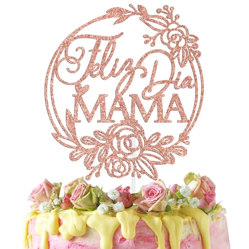 Tortenaufsatz, Motiv: Feliz Dia Mama, rotgoldener Glitzer, spanische Muttertagskuchendekorationen, beste Mutter aller Zeiten, Feliz Dia de las Madres, Muttertagsdekoration von RLXPT