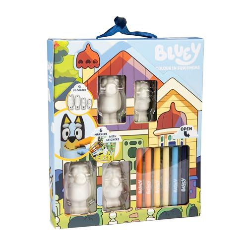Bluey Squishems-Set zum Ausmalen – inklusive Bluey-, Bingo-, Banditen- und Chili-Squishems, 6 Filzstifte und Stickerbogen, kreatives Spielgeschenk für Kinder ab 3 Jahren von RMS International