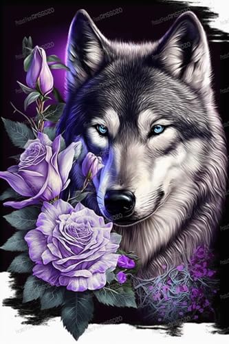 1000 Teile Holzpuzzles - Lila Rose Wolf - Puzzles für Erwachsene, jedes Stück ist einzigartig, perfektes Familien-Freizeitgeschenk & Geschenke - Puzzles Sammlerstücke von RMSGOZO