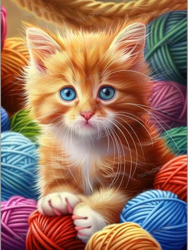 1000 Teile Puzzles für Erwachsene - Woolly Ball Orange Katze Holzpuzzle für Erwachsene Anfänger, Entspannen Sie sich vom Alltag, für Familien-Bindungsaktivitäten von RMSGOZO