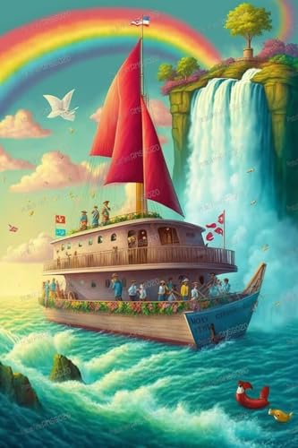 1000-teiliges Cartoon-Puzzle für Kinder und Erwachsene, Wasserfall-Segelholzpuzzles, beliebtesten Freizeitaktivitäten, exquisite Puzzles, tolle Geschenke für Puzzle-Liebhaber, 50,8 x 76,2 cm von RMSGOZO