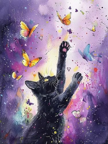 500 Teile Puzzles für Erwachsene - Schmetterling Schwarze Katze Holzpuzzle für Erwachsene Anfänger, Entspannen Sie sich vom Alltag, für Familien-Bindungsaktivitäten 500 Teile Puzzles für Erwachsene - Schmetterling Schwarze Katze Holzpuzzle für Erwachsene Anfänger, Entspannen Sie sich vom Alltag, für Familien-Bindungsaktivitäten von RMSGOZO