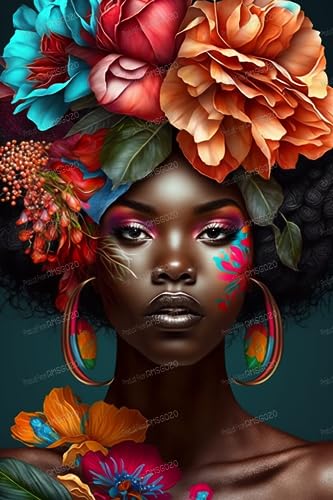 Afrikanisches Puzzle, 70 Teile für Erwachsene, bunte Blume, afrikanisches Mädchen, indisches Tribal-Puzzlespiel, jedes Stück ist ein Unikat, Lernspielzeug, Heimdekoration oder Geschenke von RMSGOZO
