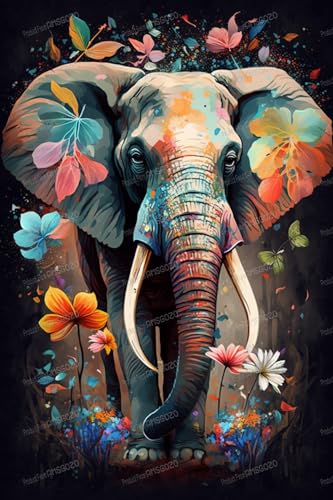 Blumenelefant 500 Teile Puzzles für Erwachsene – Abstraktes Tier 500 Teile Puzzle – Entspannen Sie sich vom Alltag, für Familien-Eltern-Kind-Aktivitäten, Spielzeug, 38,1 x 50,8 cm von RMSGOZO