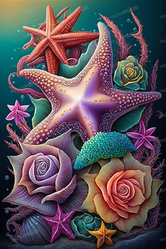 Bunte Rosen-Seestern-Puzzle, 1000 Teile, Cartoon-Puzzle für Erwachsene und Kinder, 50,8 x 76,2 cm, recycelbare Puzzleteile, ideal für Familienspiele oder Entspannungsgeschenke von RMSGOZO