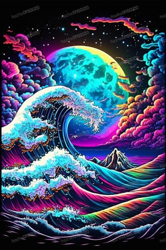 Bunte Wellen und Mond, 1000 Teile, Puzzle-Box, 50,8 x 76,2 cm, fluoreszierendes 1000-teiliges Puzzle, mit Alphabet auf der Rückseite und Poster, beste Wahl für Erwachsene zum Entspannen und als Bunte Wellen und Mond, 1000 Teile, Puzzle-Box, 50,8 x 76,2 cm, fluoreszierendes 1000-teiliges Puzzle, mit Alphabet auf der Rückseite und Poster, beste Wahl für Erwachsene zum Entspannen und als von RMSGOZO