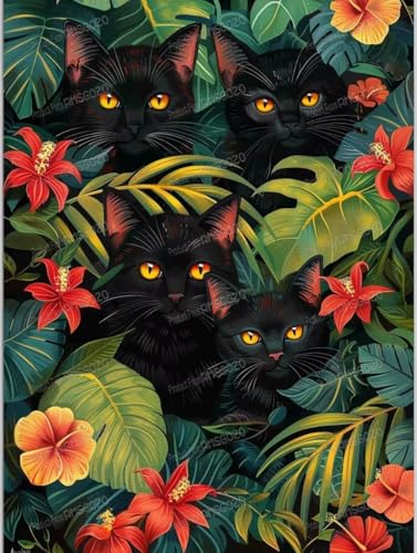 Holz-Puzzle, Motiv: schwarze Katze, 1000 Teile, 1000 Teile, 50,8 x 76,2 cm, lustige Indoor-Aktivität, Geschenkposter, Geduldsteigerung, Stressabbau-Geschenke von RMSGOZO