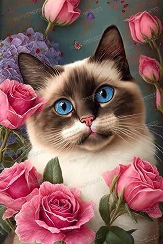 Puzzle 500 Teile - Rosa Rose Katze - Blume Tier Holzpuzzles für Erwachsene, Herausforderndes Puzzle, für Wohnzimmer Dekor & Geschenke Puzzle 500 Teile - Rosa Rose Katze - Blume Tier Holzpuzzles für Erwachsene, Herausforderndes Puzzle, für Wohnzimmer Dekor & Geschenke von RMSGOZO