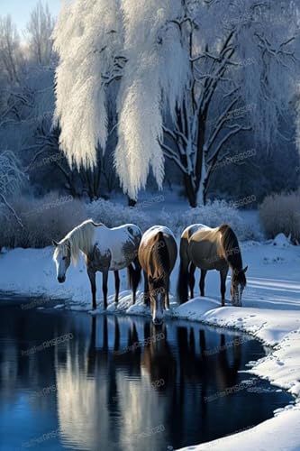 Puzzle für Erwachsene, 500 Teile, Pferde am See im Winter, Tierpuzzle, intellektuelles Lernspielzeug, Sammlerstück, Heimdekoration, Wanddekoration Puzzle für Erwachsene, 500 Teile, Pferde am See im Winter, Tierpuzzle, intellektuelles Lernspielzeug, Sammlerstück, Heimdekoration, Wanddekoration von RMSGOZO