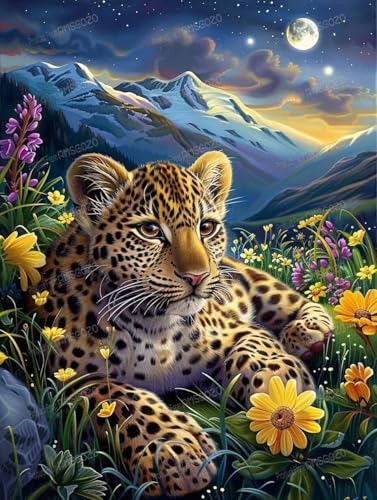Puzzle mit 1000 Teilen – Wiesen-Leopard – lustiges Familien-Puzzle, 50,8 x 76,2 cm, recycelbare Holz-Puzzleteile, Lieblingsraumdekoration oder Geschenke von RMSGOZO