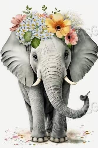RMSGOZO 1000 Teile Puzzle für Kinder – Grauer Elefant & bunte Blumen – Tierpuzzles – schwierige Puzzle-Spiele & Spielzeug & Geschenke von RMSGOZO