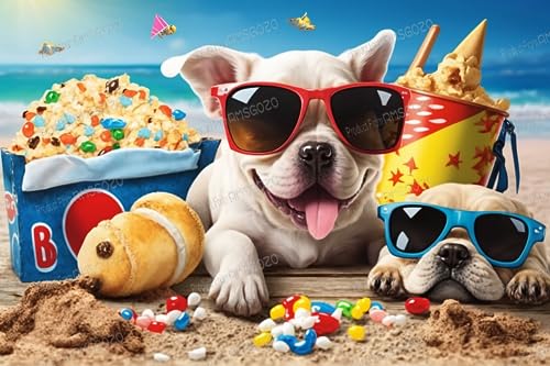 RMSGOZO 1000 Teile Puzzle für Kinder – Strand-Sonnenbrille Welpe – Heimdekoration – mehrfarbige Puzzles mit hohem Schwierigkeitsgrad und Spielzeug und Geschenke von RMSGOZO