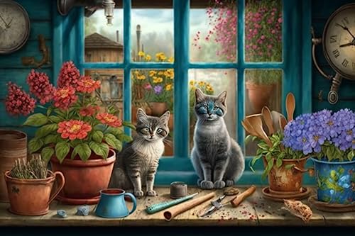 RMSGOZO 500 Teile Puzzle für Kinder – Gartenfensterbank Katze – Vintage bunte Blumen Puzzles – schwierige Puzzles & Spielzeug & Geschenke RMSGOZO 500 Teile Puzzle für Kinder – Gartenfensterbank Katze – Vintage bunte Blumen Puzzles – schwierige Puzzles & Spielzeug & Geschenke von RMSGOZO