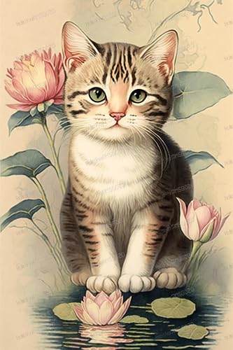 RMSGOZO 70 Teile Puzzle für Kinder - Lotus Cat - Chinesische Tuschemalerei Home Decor - Schwierige Puzzles Spiele & Spielzeug & Geschenke von RMSGOZO
