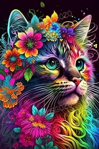 RMSGOZO Bunte Blumen-Katzen-Puzzles für Erwachsene, 500 Teile, bemalte Tier-Holzpuzzles, tolles Spielzeug für Kinder und Heimdekoration von RMSGOZO
