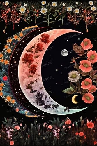 RMSGOZO Bunte Blumen Mond Puzzles für Erwachsene, 500 Teile – Romantisches Sternenholzpuzzles, tolles Spielzeug für Kinder und Heimdekoration von RMSGOZO