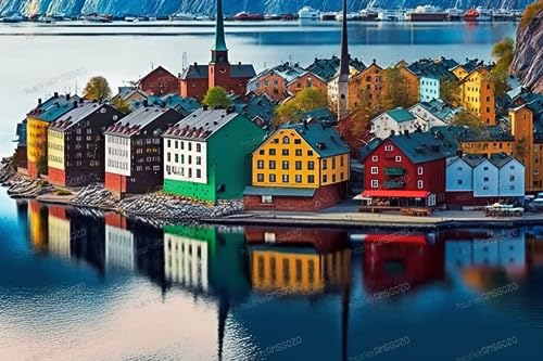 RMSGOZO Bunte Häuser am See, Puzzles für Erwachsene, 1000 Teile, Landschafts-Holzpuzzles, tolles Spielzeug für Kinder und Heimdekoration RMSGOZO Bunte Häuser am See, Puzzles für Erwachsene, 1000 Teile, Landschafts-Holzpuzzles, tolles Spielzeug für Kinder und Heimdekoration von RMSGOZO