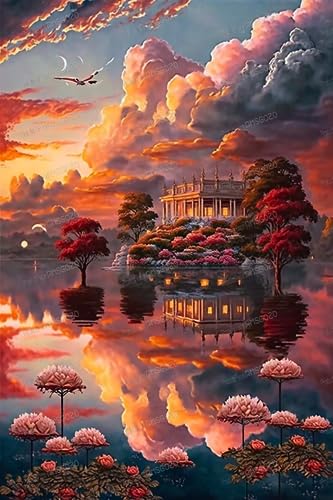 RMSGOZO Flower Lake Villa Puzzles für Erwachsene 500 Teile - Orange Sonnenuntergang Wolken Holzpuzzles, Pädagogisches Spaßspiel für Familie und Freunde RMSGOZO Flower Lake Villa Puzzles für Erwachsene 500 Teile - Orange Sonnenuntergang Wolken Holzpuzzles, Pädagogisches Spaßspiel für Familie und Freunde von RMSGOZO