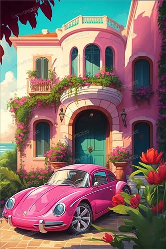 RMSGOZO Puzzle 1000 Teile - Rosa Schloss & Sportwagen - 3D-Cartoon-Landschaft Holzpuzzles für Erwachsene, herausforderndes Puzzle, perfekt für Home Entertainment RMSGOZO Puzzle 1000 Teile - Rosa Schloss & Sportwagen - 3D-Cartoon-Landschaft Holzpuzzles für Erwachsene, herausforderndes Puzzle, perfekt für Home Entertainment von RMSGOZO