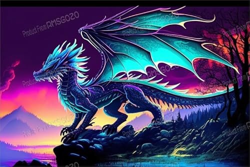 RMSGOZO Puzzle 500 Teile - Grüner fluoreszierender Drache - 3D Lila Sonnenuntergang Berg Holzpuzzles für Erwachsene, herausforderndes Puzzle, perfekt für Home Entertainment RMSGOZO Puzzle 500 Teile - Grüner fluoreszierender Drache - 3D Lila Sonnenuntergang Berg Holzpuzzles für Erwachsene, herausforderndes Puzzle, perfekt für Home Entertainment von RMSGOZO