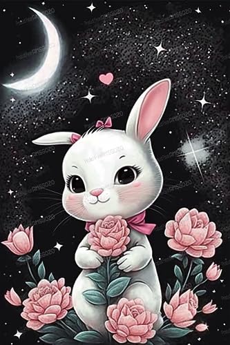 RMSGOZO Puzzle mit weißem Kaninchen und rosa Rose, für Erwachsene, 35 Teile, Cartoon-Tier-Holzpuzzles, tolles Spielzeug für Kinder und Heimdekoration von RMSGOZO