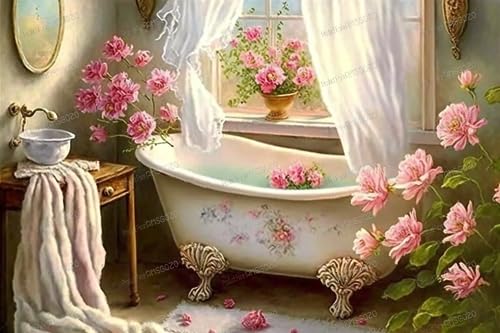 RMSGOZO Rosa Floral Badezimmer Puzzles für Erwachsene 1000 Teile - Retro Holzpuzzles Lernspaß Spiel für Familie und Freunde RMSGOZO Rosa Floral Badezimmer Puzzles für Erwachsene 1000 Teile - Retro Holzpuzzles Lernspaß Spiel für Familie und Freunde von RMSGOZO