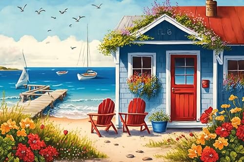 RMSGOZO Strandblumen-Hütten-Puzzles für Erwachsene, 1000 Teile, Sommerölgemälde, Strand, Holzpuzzles, tolles Spielzeug für Kinder und Heimdekoration RMSGOZO Strandblumen-Hütten-Puzzles für Erwachsene, 1000 Teile, Sommerölgemälde, Strand, Holzpuzzles, tolles Spielzeug für Kinder und Heimdekoration von RMSGOZO