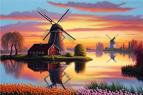 RMSGOZO Windmühle Blumen See Puzzle für Erwachsene 1000 Teile – Frühling Orange Sonnenuntergang Holzpuzzles, tolles Spielzeug für Kinder & Heimdekoration RMSGOZO Windmühle Blumen See Puzzle für Erwachsene 1000 Teile – Frühling Orange Sonnenuntergang Holzpuzzles, tolles Spielzeug für Kinder & Heimdekoration von RMSGOZO