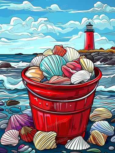 Seaside Muschel-Eimer-Holz-Puzzle, 1000 Teile – 1000-teiliges Puzzle, 50,8 x 76,2 cm, lustige Indoor-Aktivität, Geschenkposter, Geduldsteigerung, Stressabbau-Geschenke von RMSGOZO