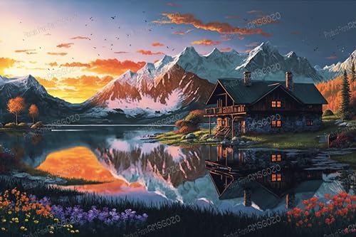 Snowy Mountain Hut 70 Teile Puzzles - Sonnenuntergang See Landschaft Puzzle für Anfänger, jedes Stück ist einzigartig, beste Geschenke für Familie Snowy Mountain Hut 70 Teile Puzzles - Sonnenuntergang See Landschaft Puzzle für Anfänger, jedes Stück ist einzigartig, beste Geschenke für Familie von RMSGOZO