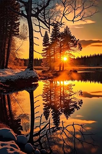 Sunset Lake 70 Teile Puzzles - Herbstwald - Landschaft Puzzle für Anfänger, jedes Stück ist einzigartig, beste Geschenke für Familie von RMSGOZO