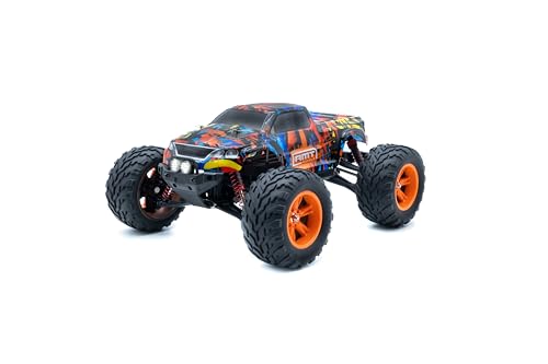 RMT MODELS Dominator RC Auto | Monster Truck 1:12 | 36 km/h Speed | 2WD Antrieb | 2,4 GHz Steuerung | Li-Ion 7,4 V 1500 mAh Akku | IPX4 Spritzwasser | LED Frontlicht | RTR Set Ersatzbatterie (Orange) von RMT MODELS