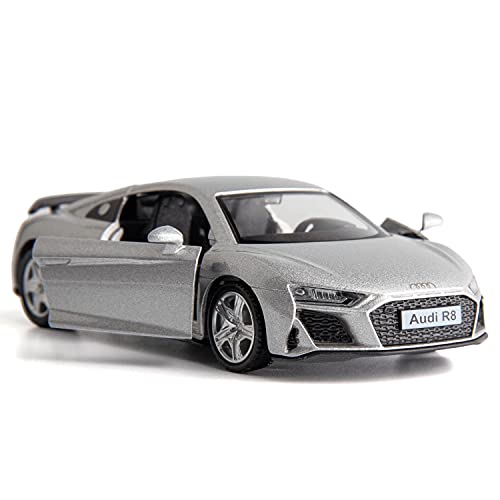 RMZ City Kompatibel für 1:36 Druckguss Legierung Auto Modell Audi R8 Spielzeugauto, Pull Back Fahrzeuge Spielzeugauto für Kleinkinder Kinder Jungen Mädchen Geschenk Silber von RMZ City