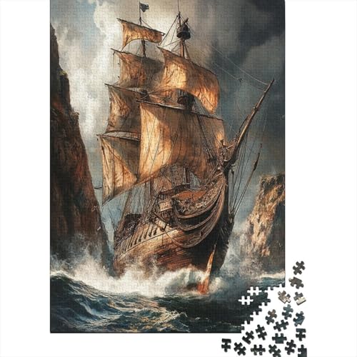 Art Piratenschiff Puzzles Für Erwachsene, 1000 Teile, Für Erwachsene Und Kinder Ab 12 Jahren, Heimdekoration, Puzzlespielzeug 1000pcs (75x50cm) von RNDKAUUIE
