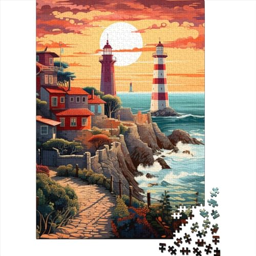 Küste Leuchtturms Puzzle 1000 Teile Schwer Puzzle Spielzeug Lernspiel Impossible Herausforderungsspielzeug Für Erwachsene Und Kinder in Bewährter 1000pcs (75x50cm) von RNDKAUUIE