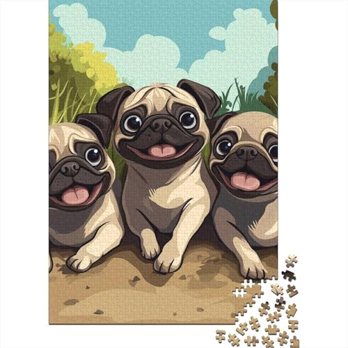Pug Puzzle 1000-teilige Schwer Puzzle Spielzeug Lernspiel Impossible Herausforderungsspielzeug Für Erwachsene Und Kinder in Bewährter 1000pcs (75x50cm) von RNDKAUUIE